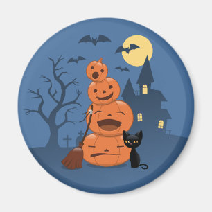 Halloween Pumpkins and Black Cat Magnet