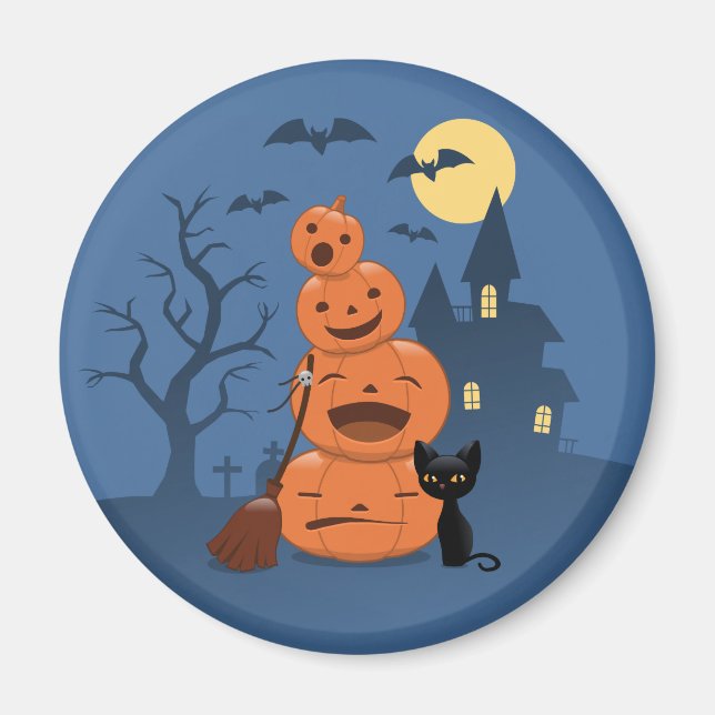Halloween Pumpkins and Black Cat Magnet (Front)