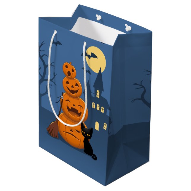 Halloween Pumpkins and Black Cat Medium Gift Bag (Back Angled)