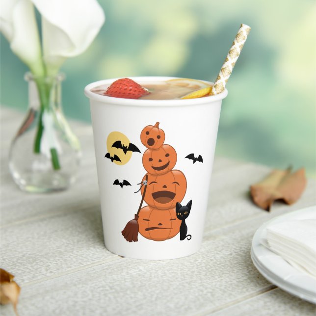 Halloween Pumpkins and Black Cat Paper Cups (Insitu)