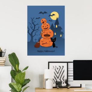 Halloween Pumpkins and Black Cat Poster