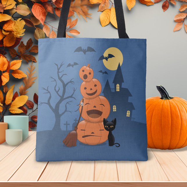 Halloween Pumpkins and Black Cat Tote Bag (Creator Uploaded)