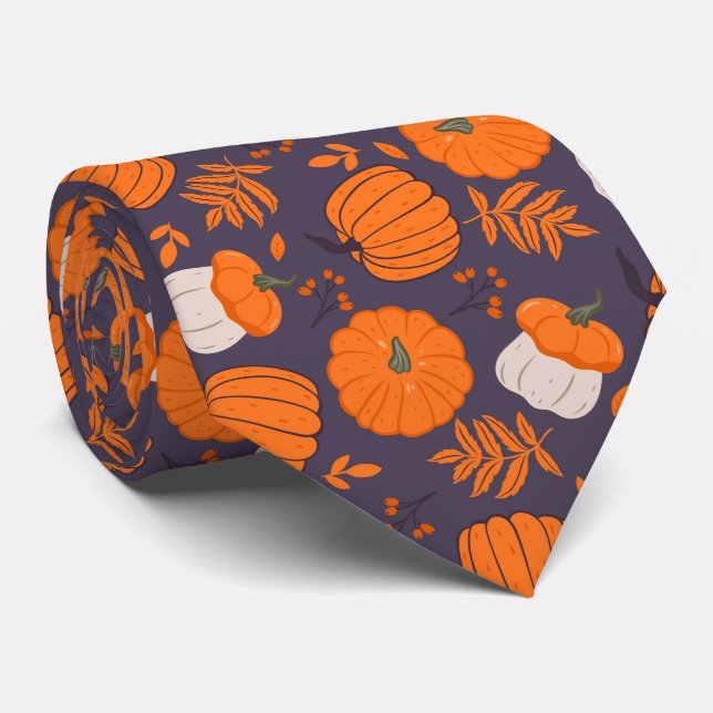 Halloween pumpkins and foliage pattern Neck Tie (Rolled)
