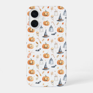 Halloween Pumpkins and Ghosts Pattern iPhone 16 Case