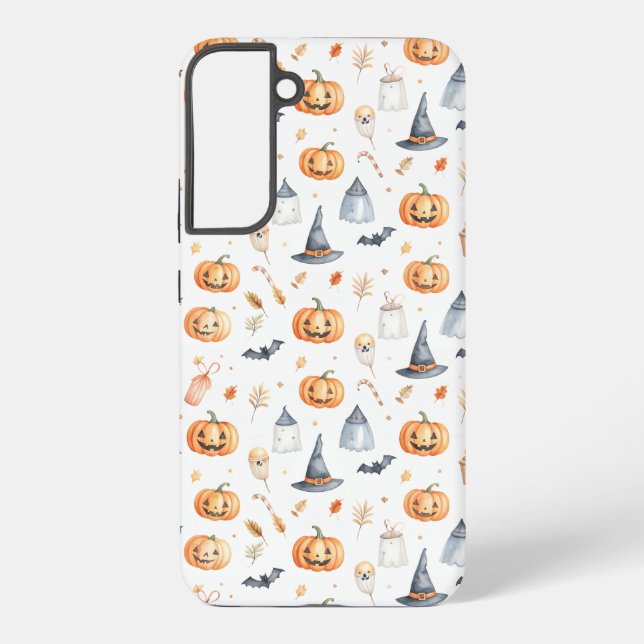 Halloween Pumpkins and Ghosts Pattern Samsung Galaxy S22+ Case (Back)