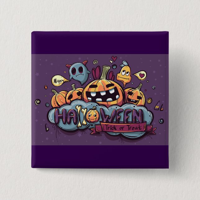 Halloween Pumpkins and Ghosts Trick or Treat 15 Cm Square Badge (Front)