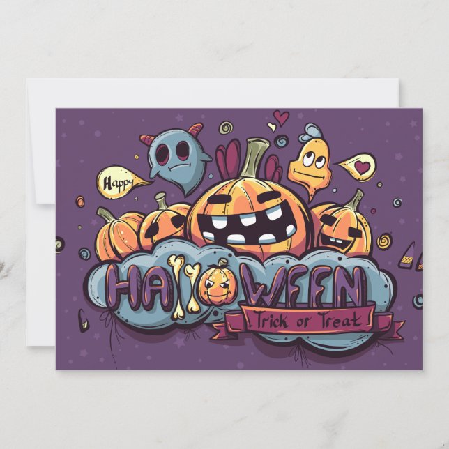 Halloween Pumpkins and Ghosts Trick or Treat Invitation (Front)