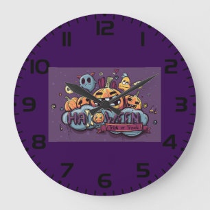 Halloween Pumpkins and Ghosts Trick or Treat Large Clock