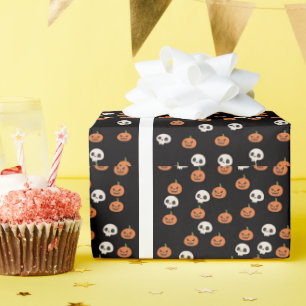 Halloween Pumpkins and Skulls Pattern Wrapping Paper