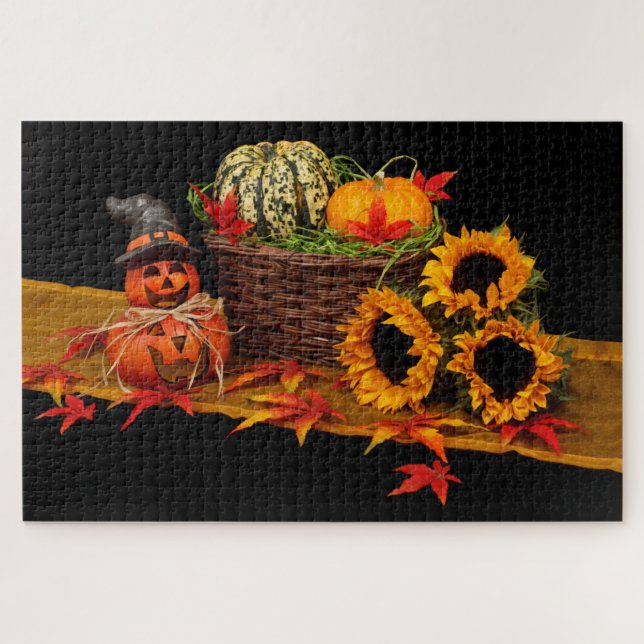 Halloween Pumpkins and Sunflowers Jigsaw Puzzle (Horizontal)