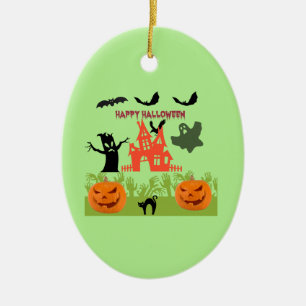 Halloween Pumpkins, Bats, Frightful Tree and Ghost Ceramic Tree Decoration