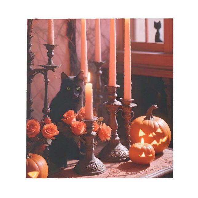 Halloween Pumpkins Candles Cute Spooky Festive Art Notepad (Front)