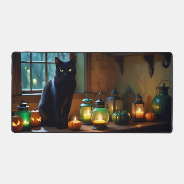 Halloween Pumpkins Cat Cute Spooky Festive Magic Desk Mat (Front)