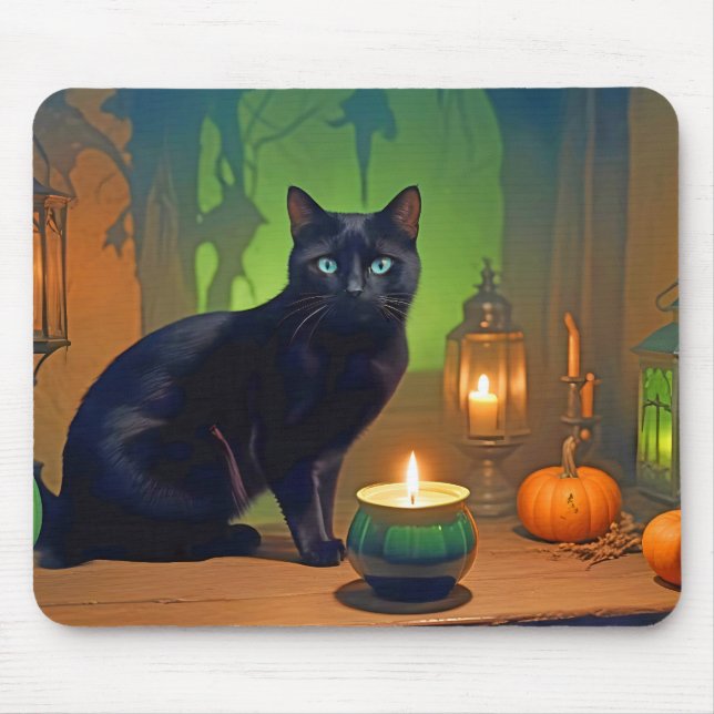 Halloween Pumpkins Cat Cute Spooky Festive Magic Mouse Pad (Front)