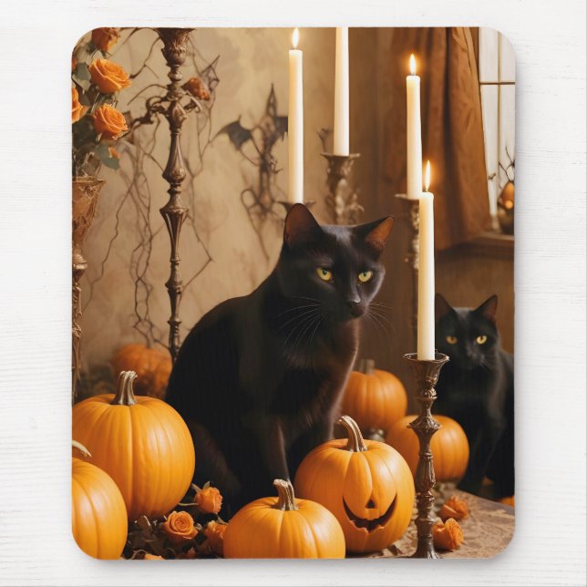 Halloween Pumpkins Cat Cute Spooky Festive Magic Mouse Pad (Front)