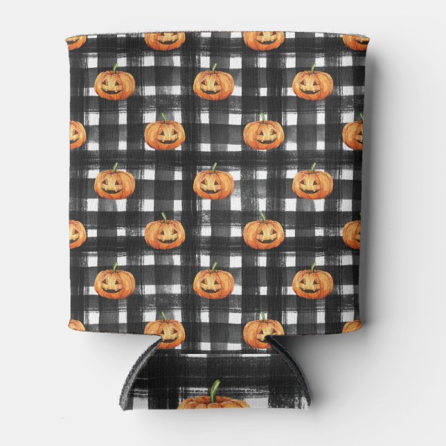 Halloween Pumpkins: Chequered Charm. Can Cooler (Front)