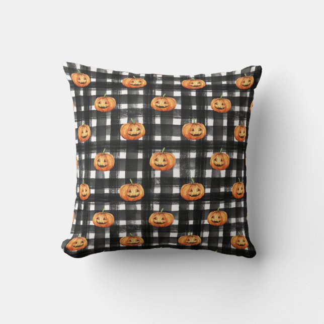 Halloween Pumpkins: Chequered Charm. Cushion (Front)