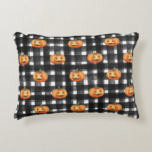 Halloween Pumpkins: Chequered Charm. Decorative Cushion