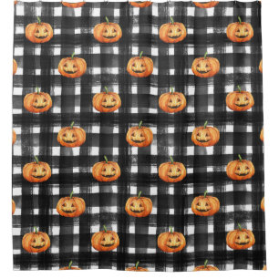 Halloween Pumpkins: Chequered Charm. Shower Curtain