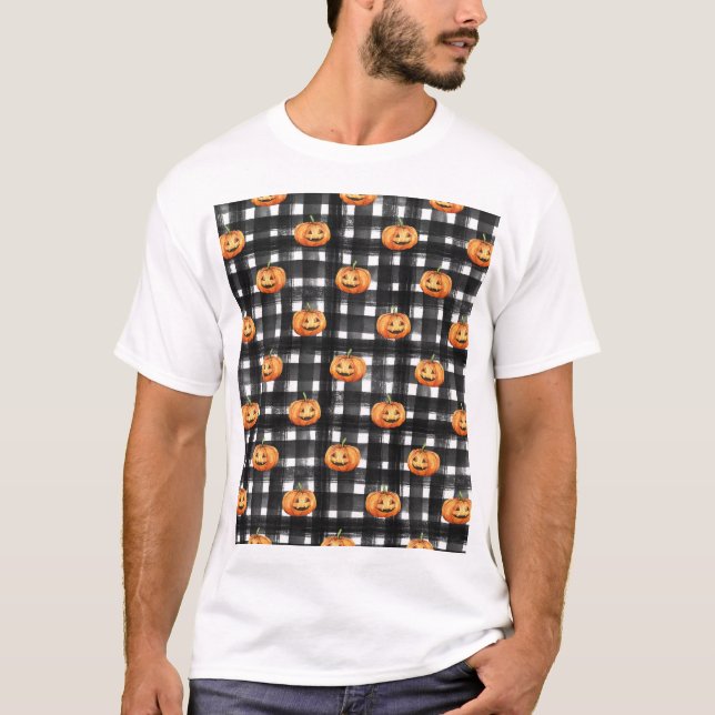 Halloween Pumpkins: Chequered Charm. T-Shirt (Front)