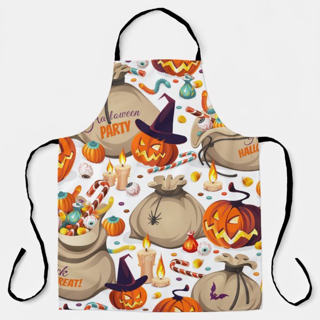 Halloween pumpkins, colourful sweets, seamless pat apron (Front)