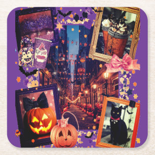 Halloween Pumpkins Cute Girly Spooky Square Paper Coaster