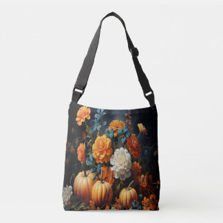 Halloween Pumpkins Flowers Crossbody Bag