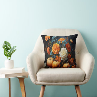 Halloween Pumpkins Flowers Cushion
