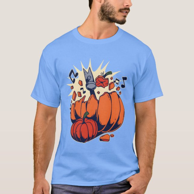 Halloween Pumpkins Funny Smashed By a Hammer famil T-Shirt (Front)