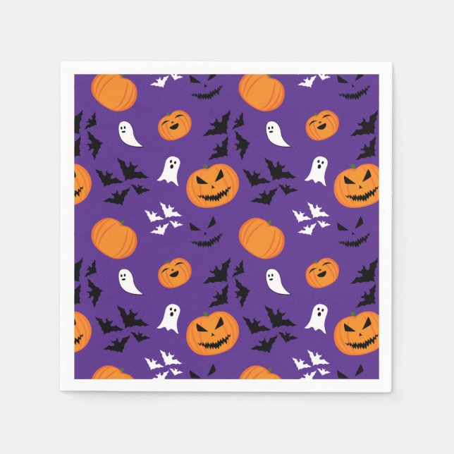 Halloween pumpkins ghosts bats fun purple pattern napkin (Front)