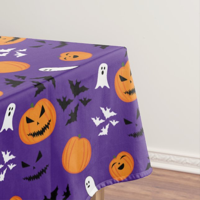 Halloween pumpkins ghosts bats fun purple pattern tablecloth (In Situ)