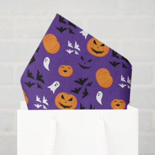 Halloween pumpkins ghosts bats fun purple pattern tissue paper