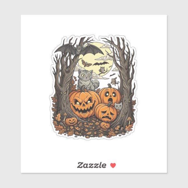 Halloween Pumpkins Grey Cat Bat Full Moon Woods (Sheet)