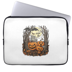 Halloween Pumpkins Grey Cat Bat Full Moon Woods Laptop Sleeve