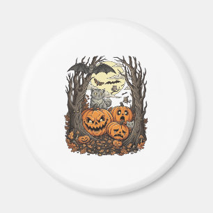 Halloween Pumpkins Grey Cat Bat Full Moon Woods Magnet
