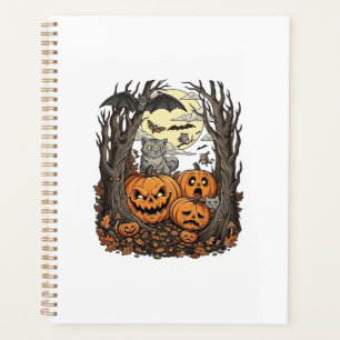 Halloween Pumpkins Grey Cat Bat Full Moon Woods Planner