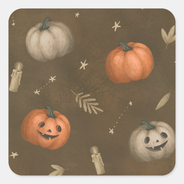 halloween pumpkins hand draw square sticker (Front)