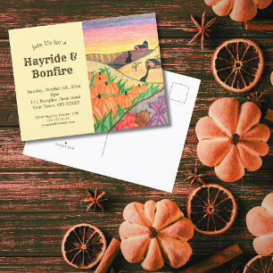 Halloween Pumpkins Hayride Rustic Autumn Invitation Postcard