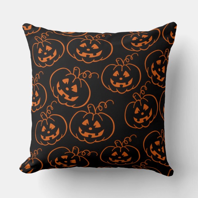Halloween Pumpkins Jack-O-Lantern Throw Pillow (Front)