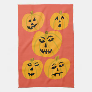 Halloween PUMPKINS Jack-O-Lanterns Tea Towel