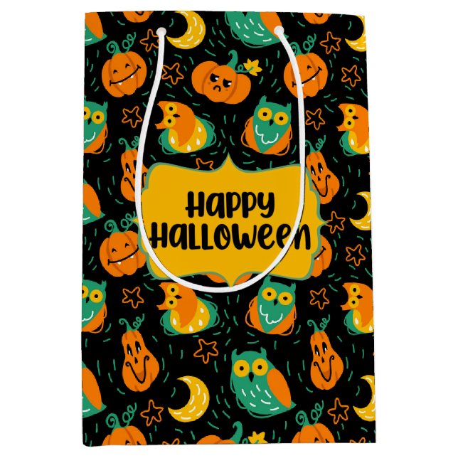 Halloween Pumpkins Moon Owls Gift Bag (Front)