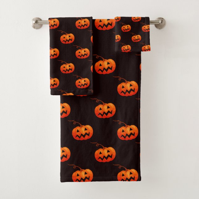 Halloween Pumpkins, Orange Pumpkins Trick Or Treat Bath Towel Set (Insitu)