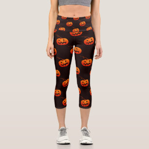 Halloween Pumpkins, Orange Pumpkins Trick Or Treat Capri Leggings
