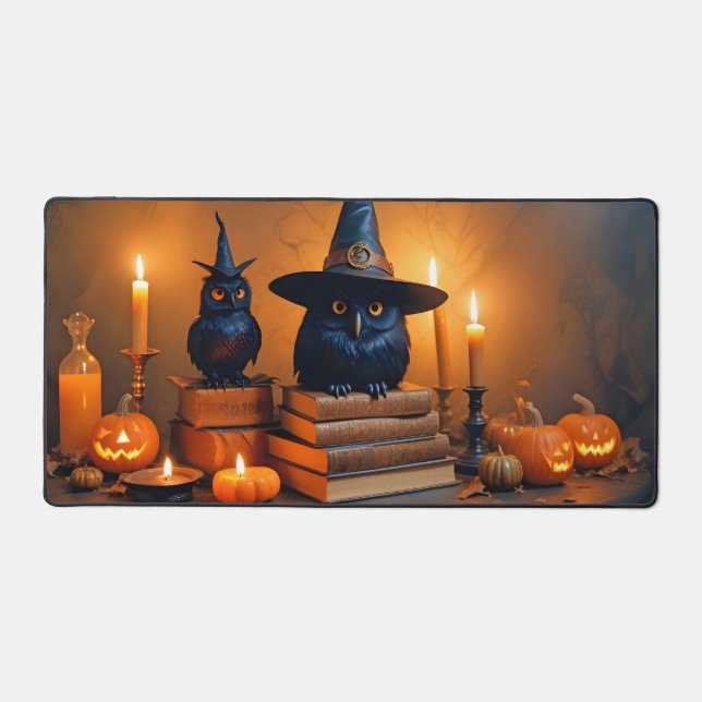 Halloween Pumpkins Owl Cute Spooky Festive Magic Desk Mat (Front)