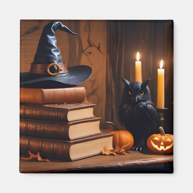 Halloween Pumpkins Owl Cute Spooky Festive Magic Magnet (Front)