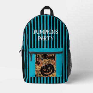 Halloween, Pumpkins Party, Scary,Black Peach Prin Printed Backpack