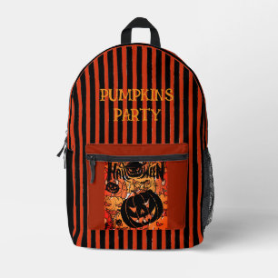Halloween, Pumpkins Party, Scary,Black Peach Printed Backpack