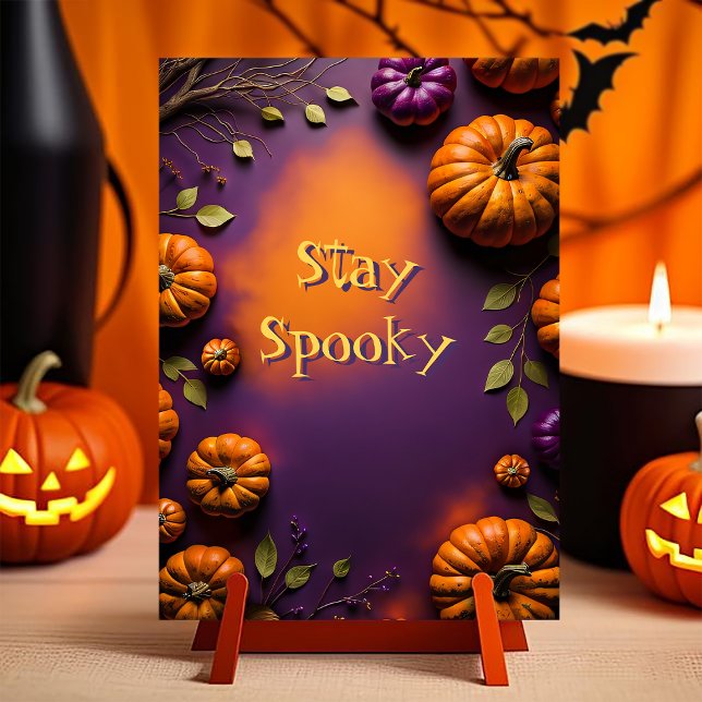 Halloween Pumpkins Postcard (Customizable Halloween postcard. illustration full of pumpkins on orange and purple background)