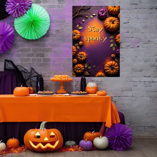 Halloween Pumpkins Poster (Halloween poster with pumpkins on purple and orange background ready to be customized.)