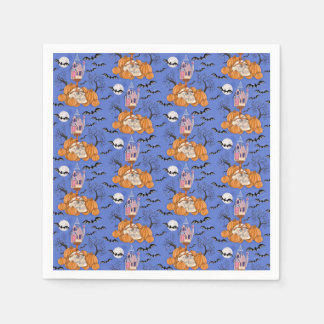 Halloween, pumpkins, skull and bats napkins
